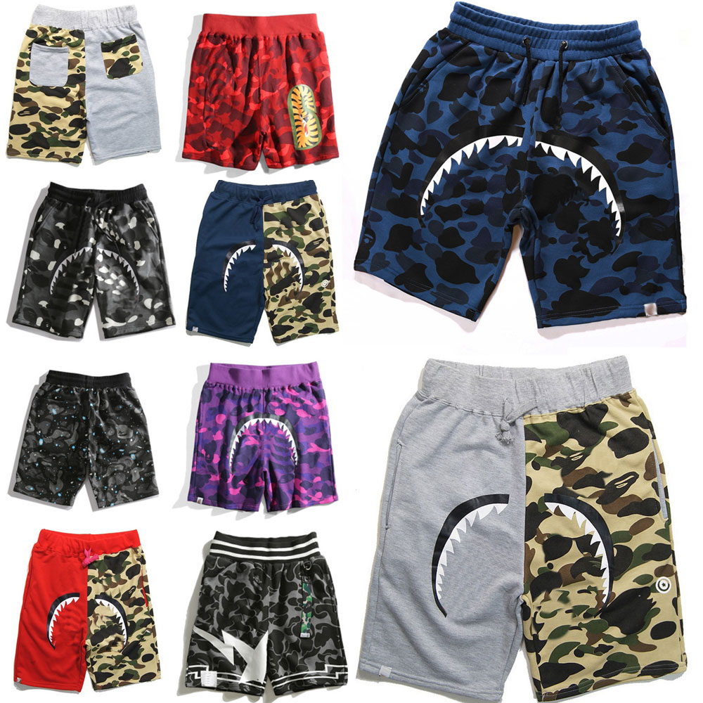 

Hot-selling Mens short sports pants womens Sweatpants summer bathing camouflage shorts pant fashion letter printing Luminous shark head men, White;black