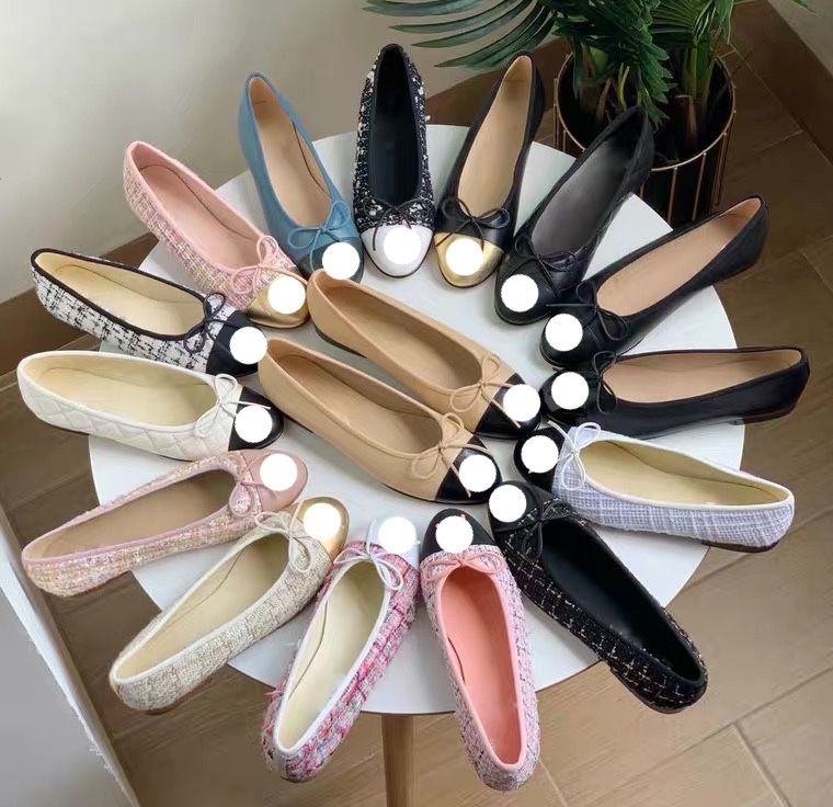 

100% leather 2021 designers deluxe women's dress ballet shoes flat bottom , casual, soft soles, low heel, light print, Black