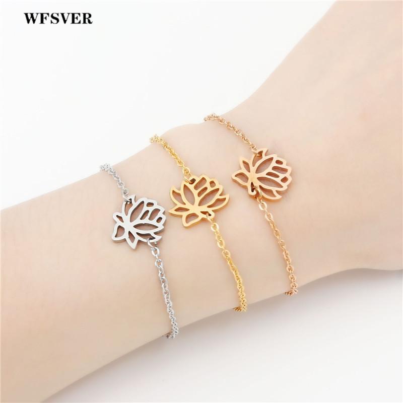 

Link Chain WFSVER Adjustable Stainless Steel Bracelet With Lobster Clasps For Women Girls Charms Flower Lotus JewelryLink