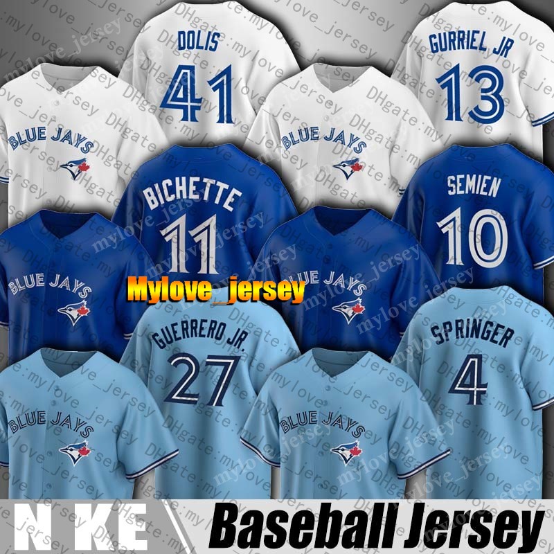 

Blue Jay 27 Vladimir Guerrero Jr Jersey Toronto 4 George Springer 11 Bo Bichette Jerseys 10 Marcus Semien 13 Lourdes Gurriel Jr Cavan Biggio, Man size m-xxxl (ln)