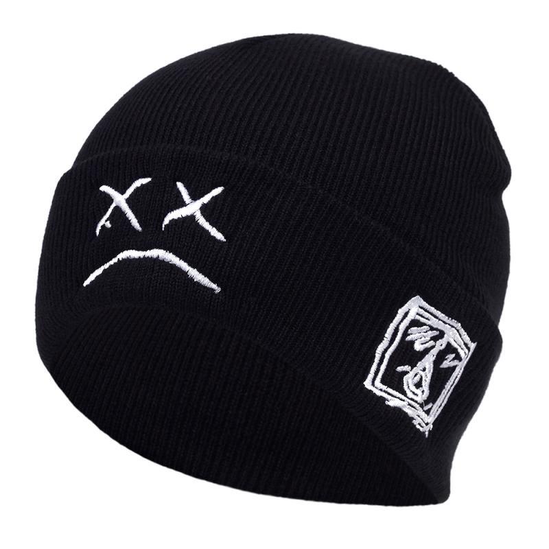 

Crying Face Embroidery Lil Peep Beanie Cap Men's and Women Sad Boy Knitted Hats for Winter Hip Hop Beanies Fashion Ski, Pink