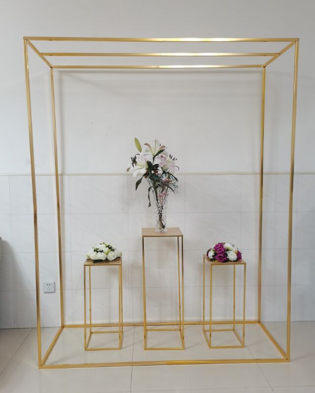 

Shiny Gold Rectangle Arch with Plinths Welcome Sign Rack Wedding Decoration Pergola Flower Balloon Backdrops Stand Metal Frame Party Home DIY Backgrounds