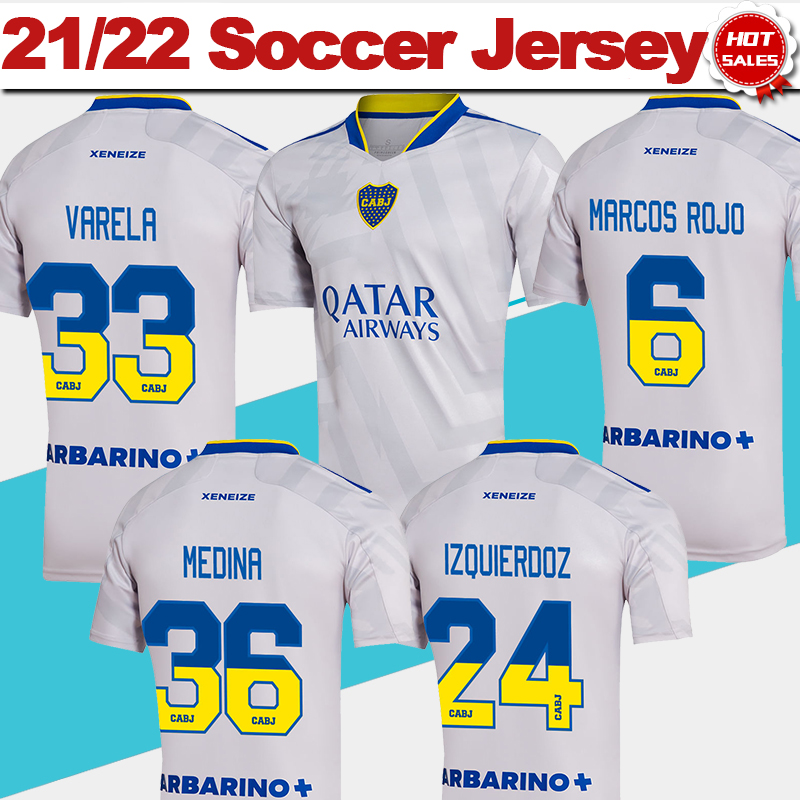 

21/22 Boca Juniors MARADONA Soccer Jersey TEVEZ MEDINA VARELA IZQUIERDOZ Soccer Shirt Away White Men Adult Short Sleeve Football Uniforms 2021 2022, Black;yellow