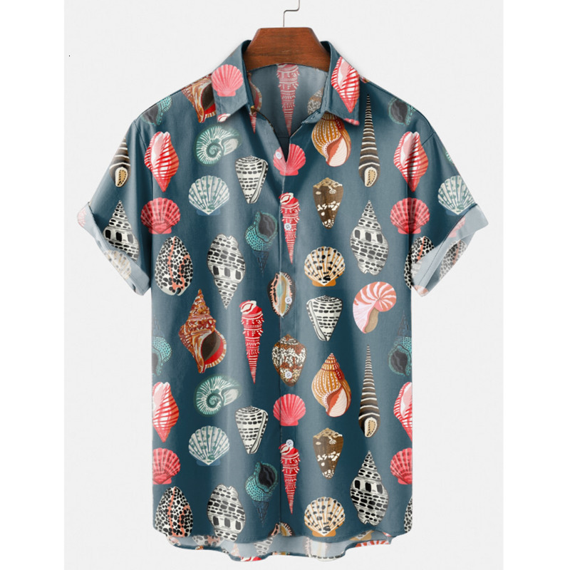 

Men's Casual Shirts Hawaiian male shell shirt printed element lapel sleeve short turn collar down casual shirts plus size 5xl 6xl MTU1, 1# shoe box