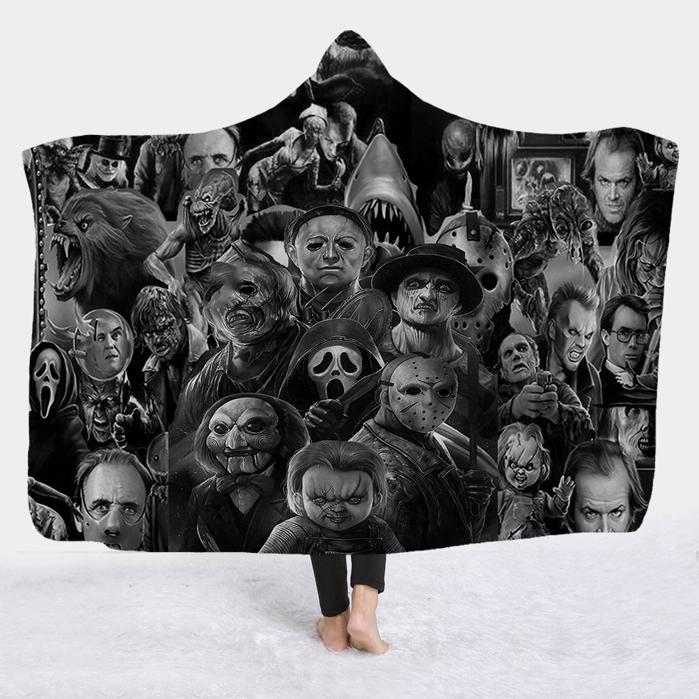 

Child Adults Ghost Blanket Fleece Home Warm Anime Hooded Blankets Wearable Children Kids Gift