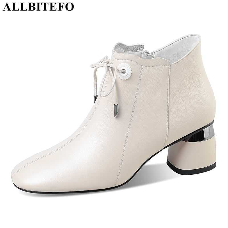 

ALLBITEFO size 34-41 natural genuine leather women boots winter shoes fashion sexy women heels ankle boots motocycle boots 210611, No plush inside
