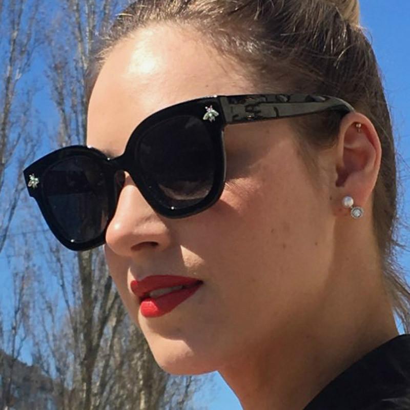 

Black Square Sunglasses Women Designer Bee Sun Glasses Lady Vintage Gradient Eyewear Summer Shades UV400