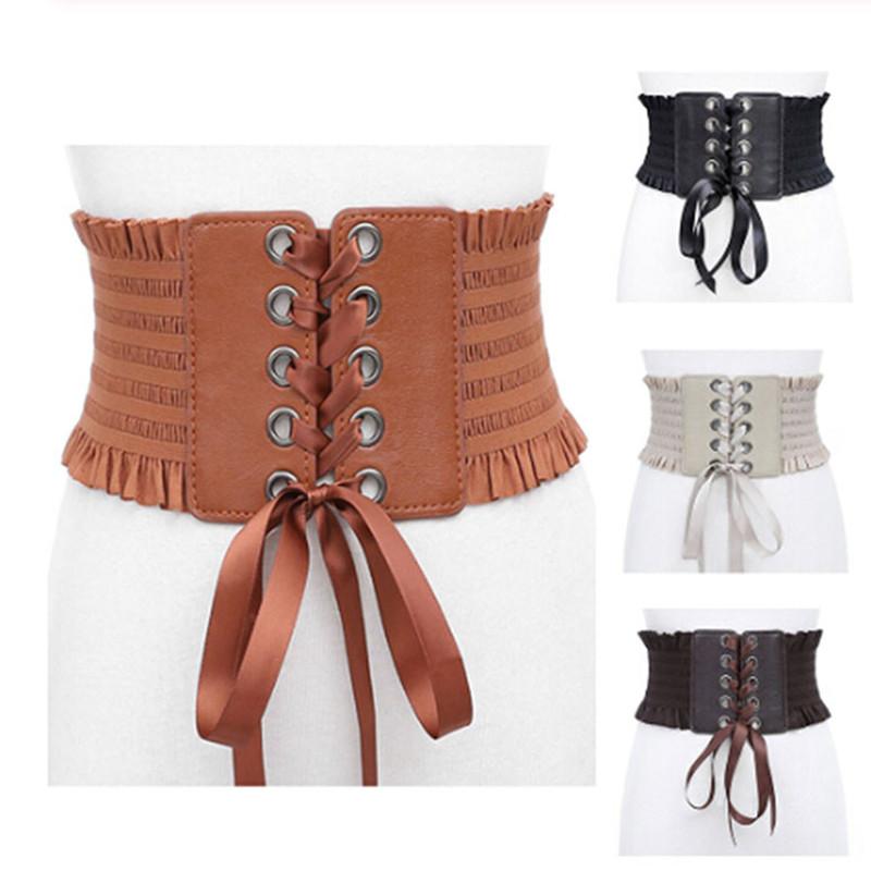 

Belts Women Ladies Fashion Stretch Belt Tassels Elastic Buckle Wide Dress Corset Waistband, Black;brown