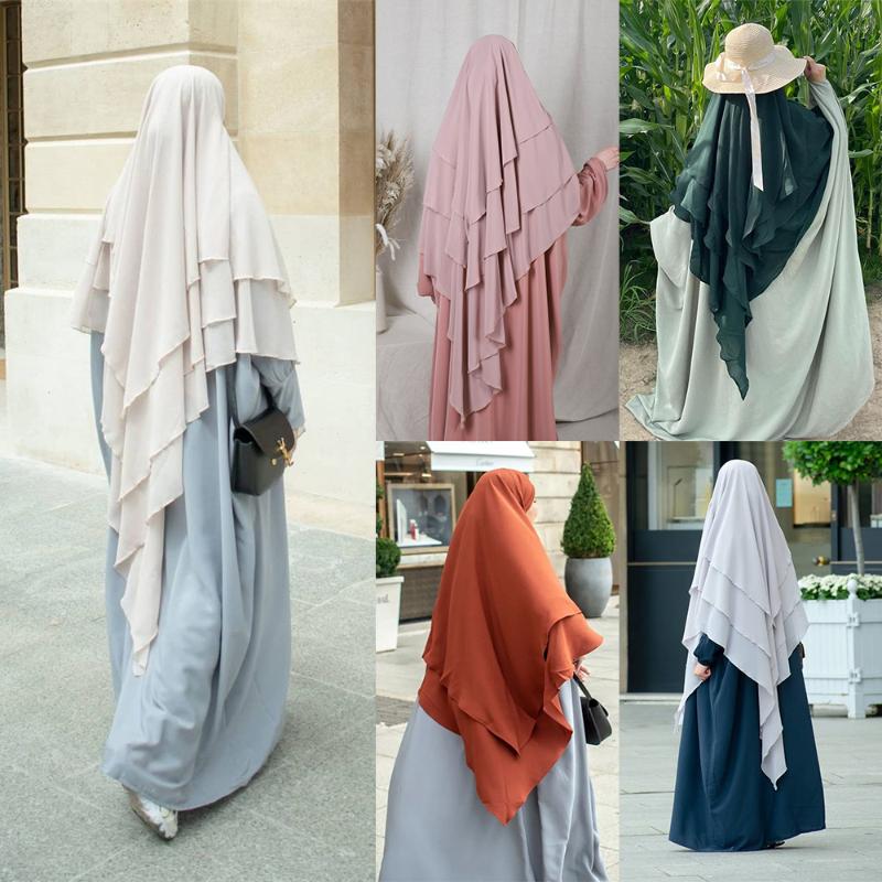 

Ethnic Clothing Ramadan Eid Prayer Garment 3 Layers Long Khimar Islam Women Hijab Sleeveless Tops Abaya Jilbab Muslim Arabic Abayas Niqab Bu