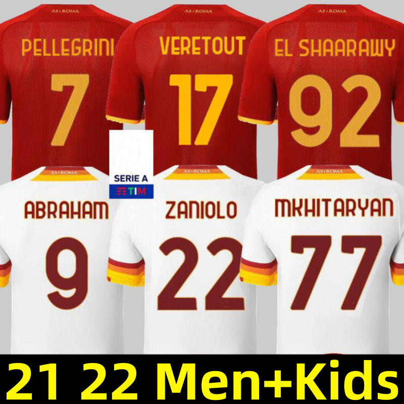 

21 22 AS ROMA Soccer jersey PELLEGRINI ABRAHAM Afena Gyan ZANIOLO C.Pérez Mayoral KLUIVERT VERETOUT EL SHAARAWY Mancini Smalling 2021 2022 KALINIC Men + Kids kit socks, Colour 7