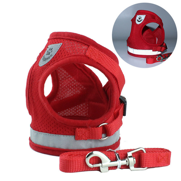

Red Black Waistcoat Dog Harness Leash Set Breathable Mesh Strap Vest Collar Rope Pet Dogs Supplies