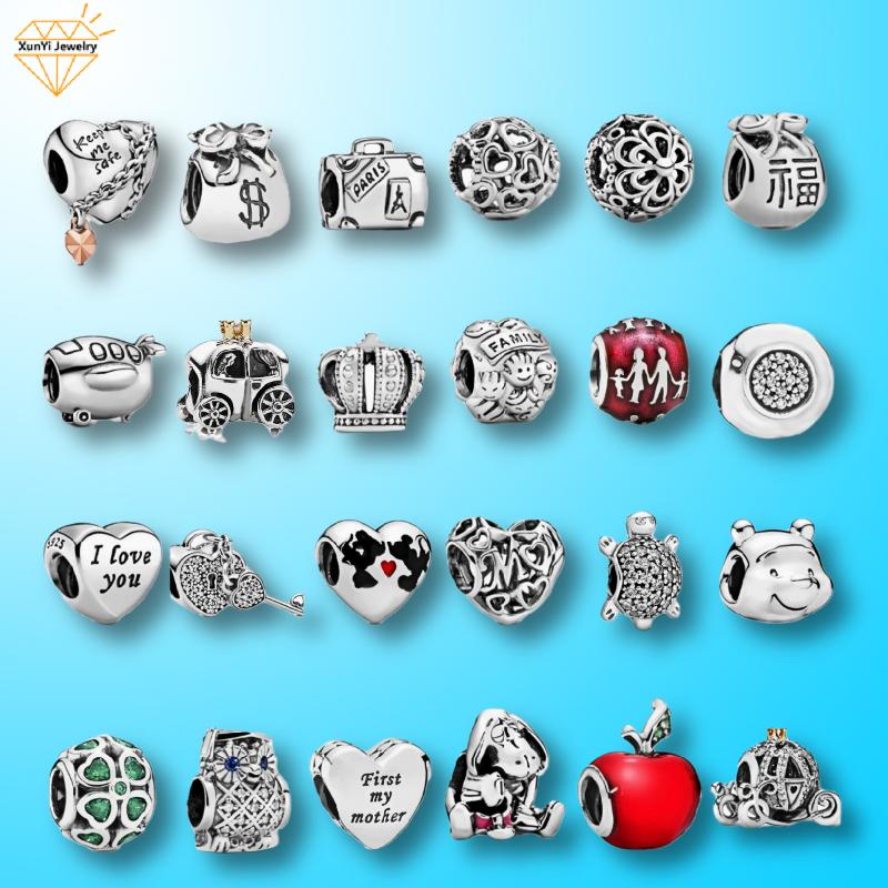

Other 925 Sterling Silver Charms Red Chinese Fu Crown Heart Fit OrigiPandora Bead Bracelet DIY Women Jewelry