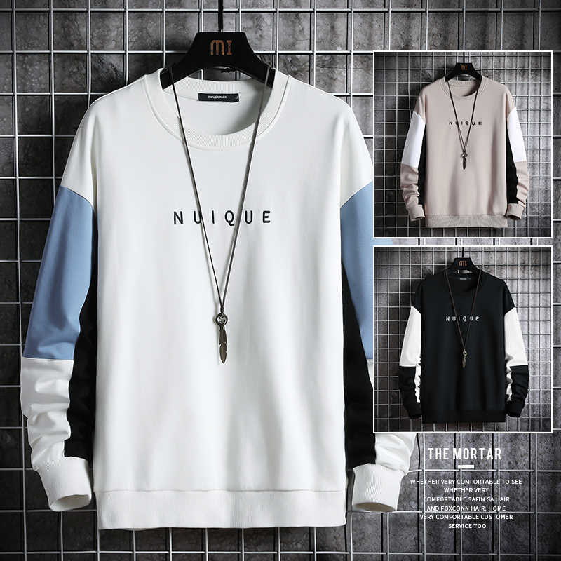 

Autumn Winter Sweatshirt Men Long Sleeve Hoodies Mens Harajuku Fashion Patchwork Sweatshirt Casual O-Neck Streetwear 210603, Cjw269white