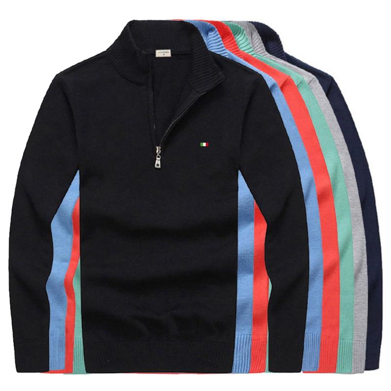 

Men's Sweaters Flag Embroidery 100%Cotton Warm Sweater Zipper Pullover Casual Knitwear Spring Fall Winter Knitted Tops RL8504, Black