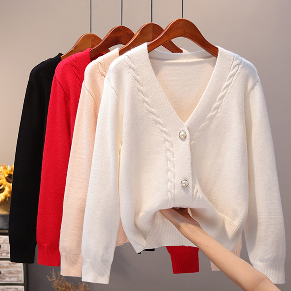

Knit Sweater Women Autumn Female Casual Long Sleeve Button Cardigan Coat Femme Winter Warm Clothes 210520, Photo color
