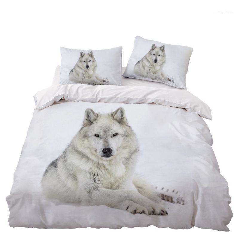 

Bedding Sets White Wolf Set Bedroom Decor Doona Quilt Cover Snow Background Hypoallergenic 1PC Duvet With Pillowcase