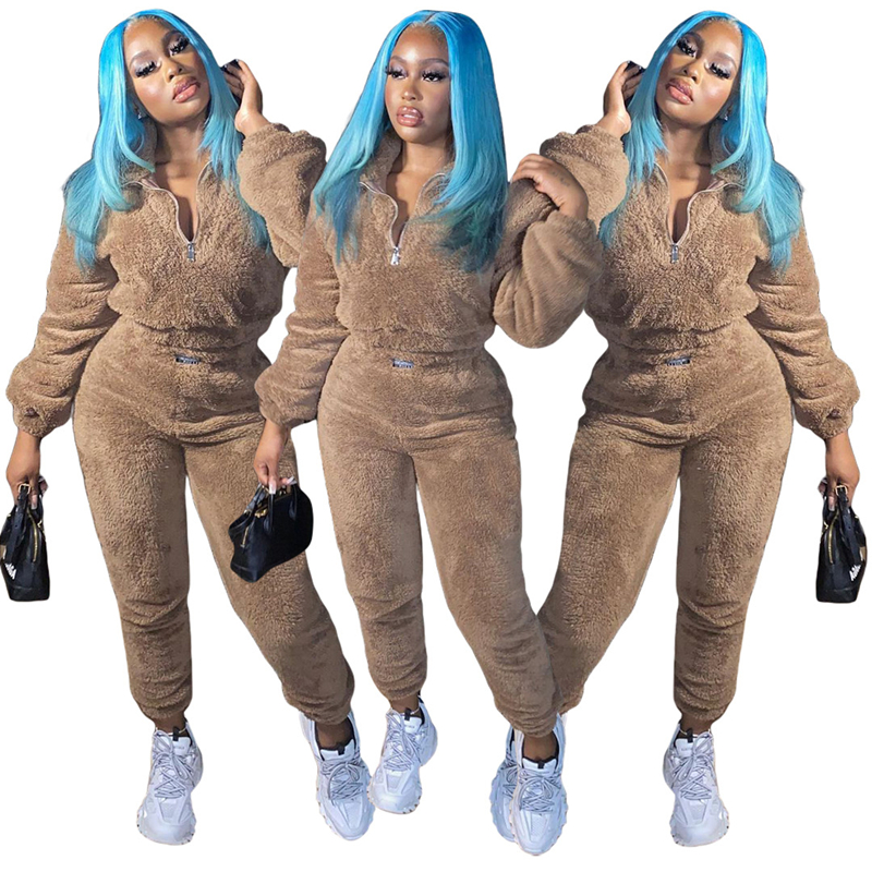 

Women Fleece Thicken Tracksuits Fashion Trend Zipper V neck Sweatpants Two Piece Sets Designer Female Casual Sweatsuits Jogger Pants Suits, G68534 orange