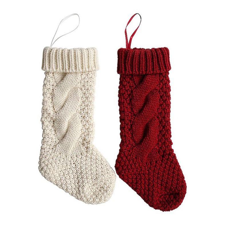 

Christmas Decorations 1pc Knitted Stockings Decor Festival Gift Bag Fireplace Xmas Tree Hanging Ornaments Red White Sock
