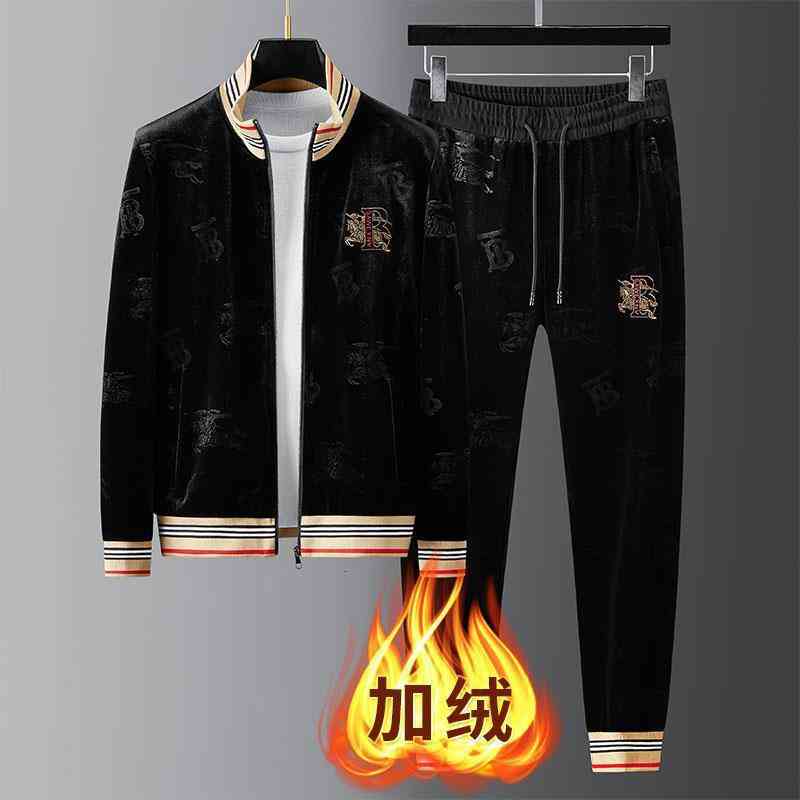 

Men's Tracksuits Leisure suit stand collar Plush thickened golden velvet high-end war horse embroidered warm coat CDSA, 1# shoe box