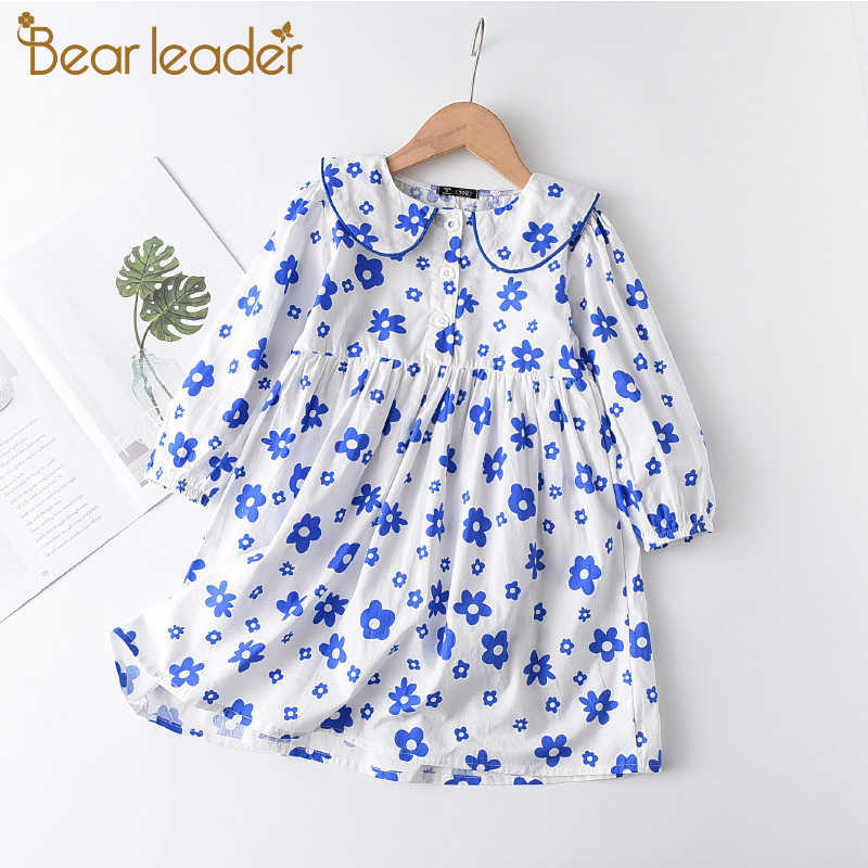 

Bear Leader Girls Dress Autumn Spring Fashion Kid Clothes Peter Pan Collor Cute Costumes Flower Print Elegant Outfits 1-5 Y 210708, Az2480 blue