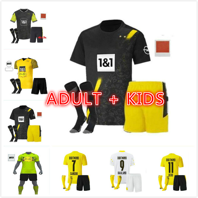 

Adult Kids kit Borussia 2021 soccer jerseys dortmund GUERREIRO REYNA HAALAND BRANDT SANCHO 20 21 HAZARD GOTZE REUS WITSEL HUMMELS Third football shirt, Black;yellow