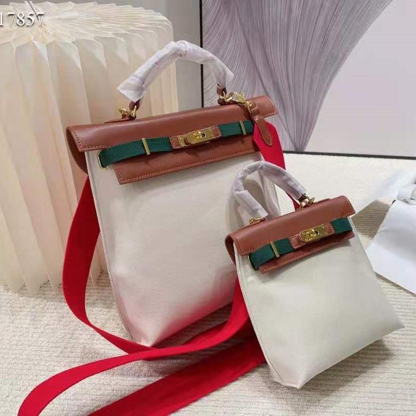 

Designer women's Shoulder Bag Canvas stitching leather, White