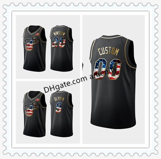 

men custom Heat Miami Winslow 9 Olynyk golden edition black basketball jerseys Justise Kelly independence day jersey