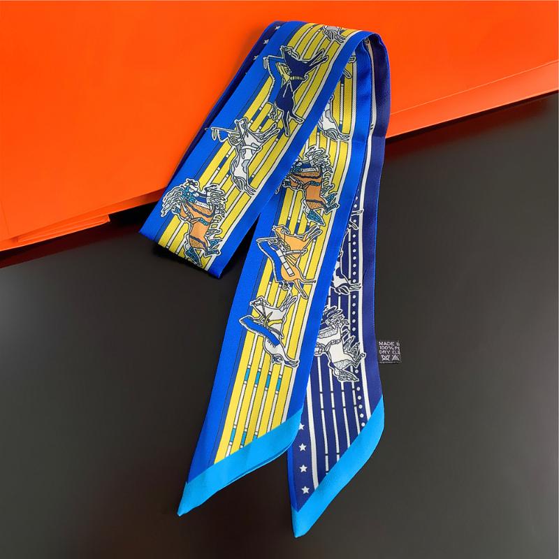 

Scarves Big Brand 95cm*5cm Running Horse Printed Bag Strap Scarf Women Twill Silk Headband Long Clothes Accessories Ribbon, Blue;gray