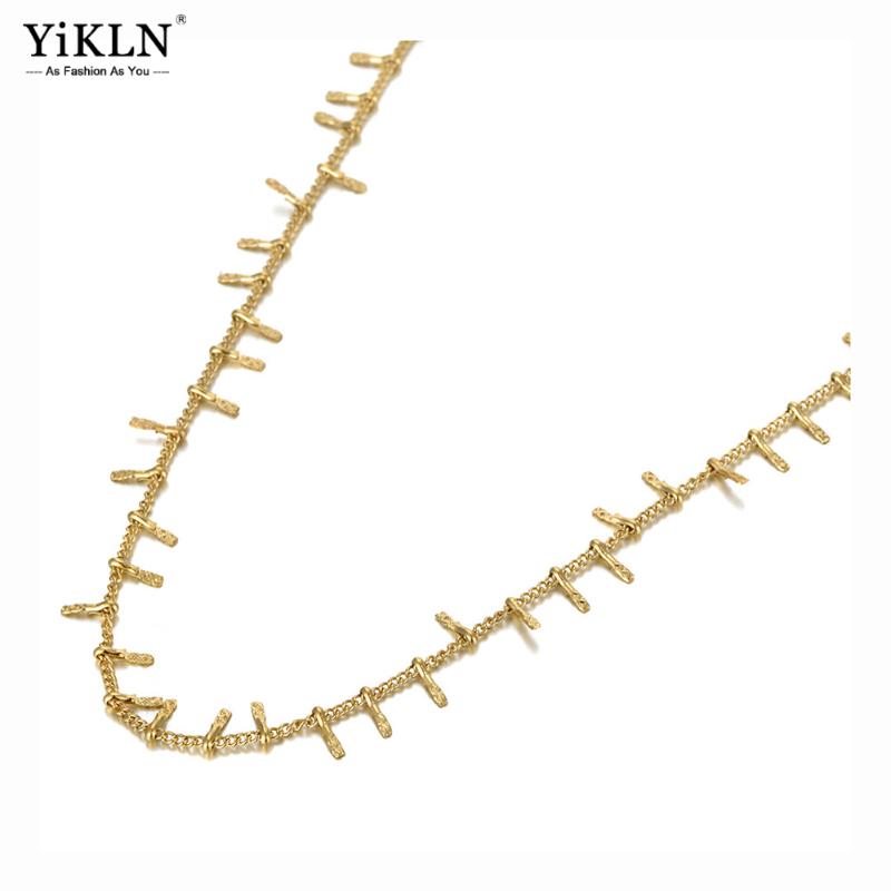 

Chokers YiKLN Titanium Stainless Steel Vintage Ethnic Charm Choker Necklaces Office Style Pendant Chain Necklace For Women YN20125