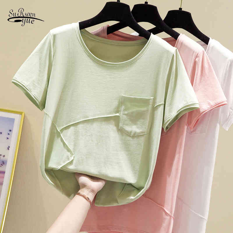 

Solid Cotton T-shirt Women Korean Clothes Short Sleeve Tee Shirt Femme Vintage Loose Ladies T 9480 210521, White