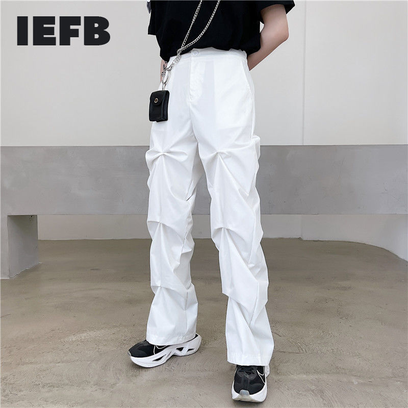 

IEFB Black White Design Niche Pleated Leg Casual Pants Streetwear Work Pants Loose Men's Straight Trousers 9Y6991 210524