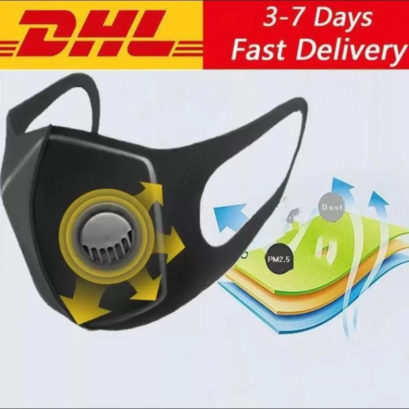 

Reusable PM2.5 Sponge Protective Face Mouth Masks Black With Filters Value Designer Wide Straps Washable Respirator Masks Fy0002