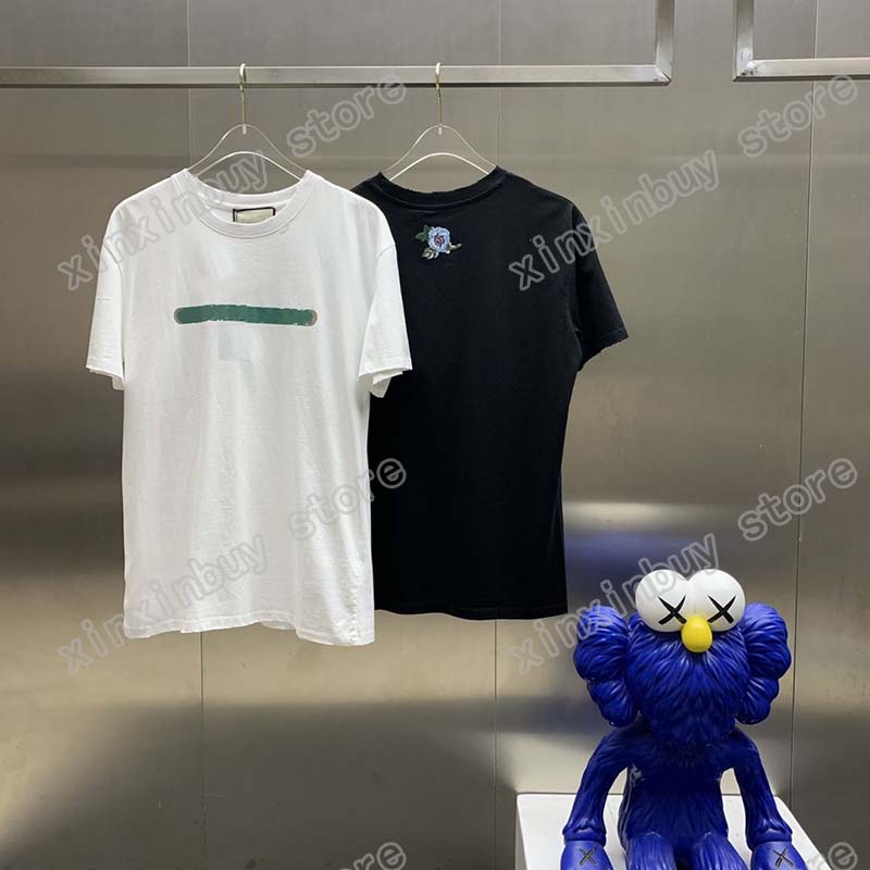 

21ss men printed t shirts designer paris Floral embroidery back clothes short sleeve mens shirt tag white black 05