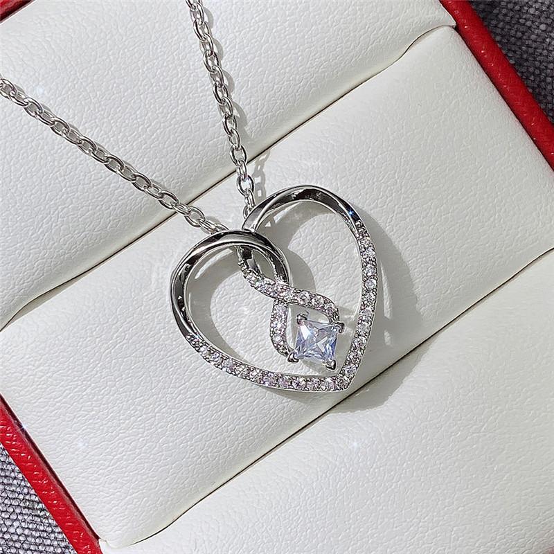 

Pendant Necklaces CAOSHI Romantic Style Heart Shaped Necklace For Women Paved Square Cubic Zirconia Jewelry Exquisite Anniversary Gift, Silver