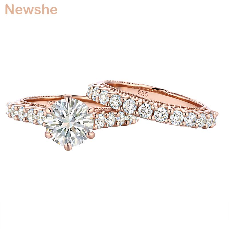 

Cluster Rings She Women's Sterling Silver Rose Gold Wedding Ring Set Classsic Engagament Round Cut Cz 5-10, Golden;silver