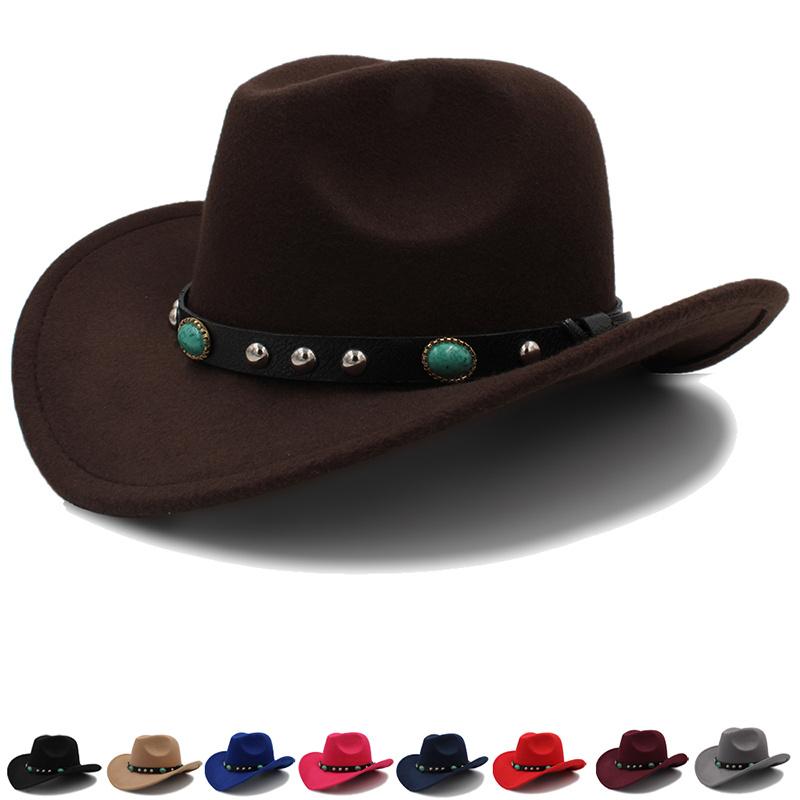 

Wide Brim Hats Men's And Women's Woollen Riding Hat Autumn Winter Warm Western Cowboy Parent Child Big Edge Sunshade One, Black