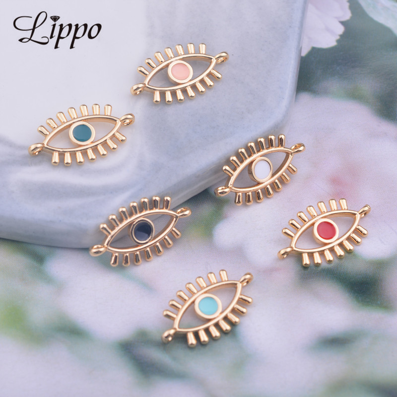 

12pcs 9*17mm Copper Oval Eyes Enamel Bracelet Necklace Connecto High-quality Gold Color Charms Jelwery component