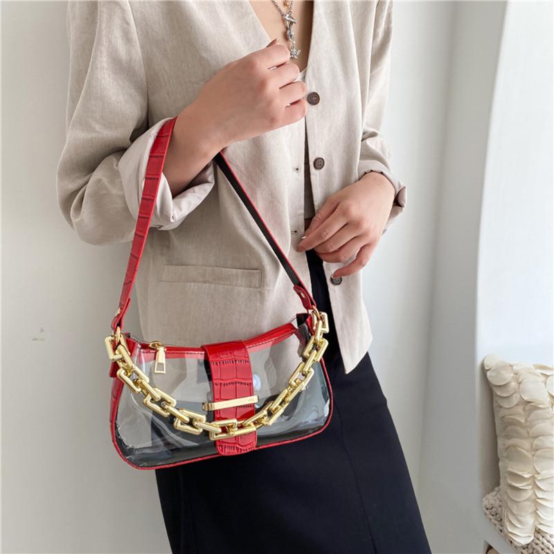

Evening Bags Women 2021 Transparent Alligator Pattern Patchwork Shoulder Baguette Bag Lady Chain Purses And Handbags Bolsas Femeninas