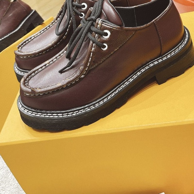 

Low heel ladies leather shoes brown loafers Lace-up casual stitching bottom, Black