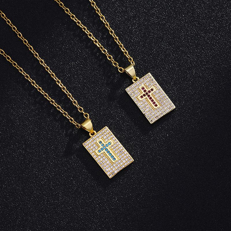

Chains SRCOI Square Christian Cross Pendant Necklace Female Copper Gold Color Full Zircon Faith Jewelry Link Chain 2021