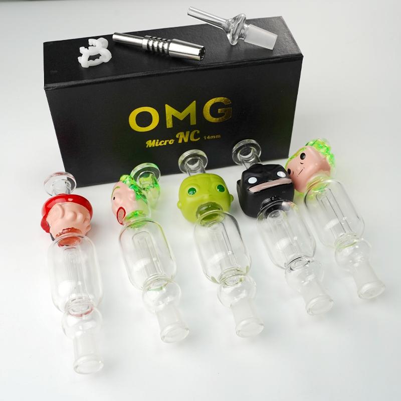 

OMG Micro NC Nector Kit Dab Rig Glass Pipe 14mm 10mm Smoking Bongs Collector Straw Cartoon Style Colorful Dabber Portable With itanium Nail Glass Dish Plastic Clip