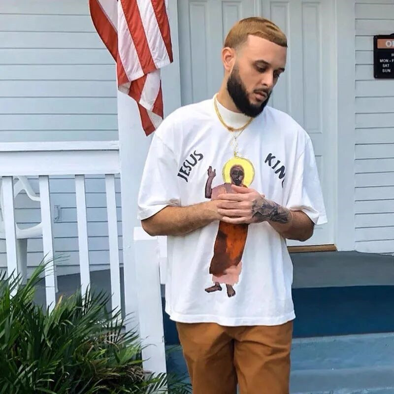 

2021 Europe and America fashion Kanye T-shirt half sleeve fashion spring and summer loose short sleeve men's and women's T-shirt, White;black