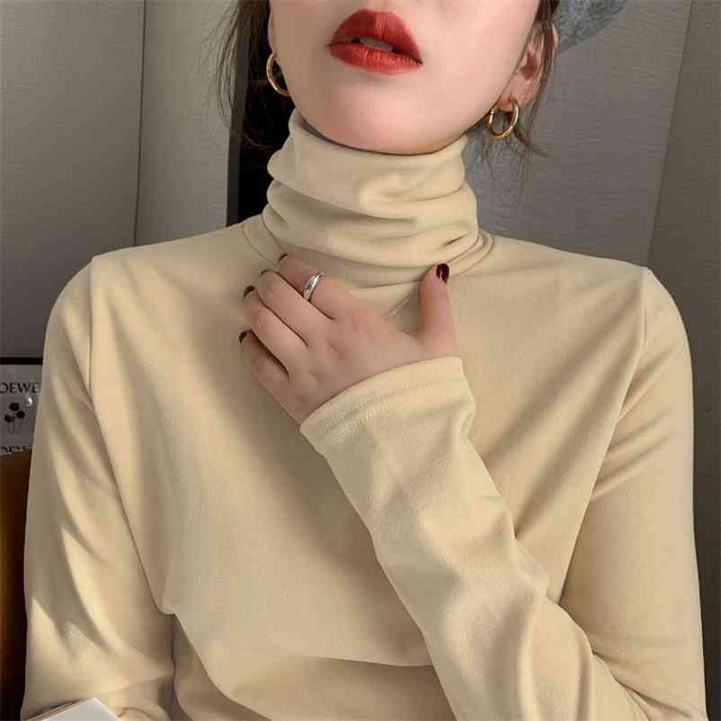 

Women Autumn Winter Solid Color Shirt Female Long Sleeve Shirts Slim Fit Turtleneck Blouse Bottoming Warm Top Femme 210517, Red