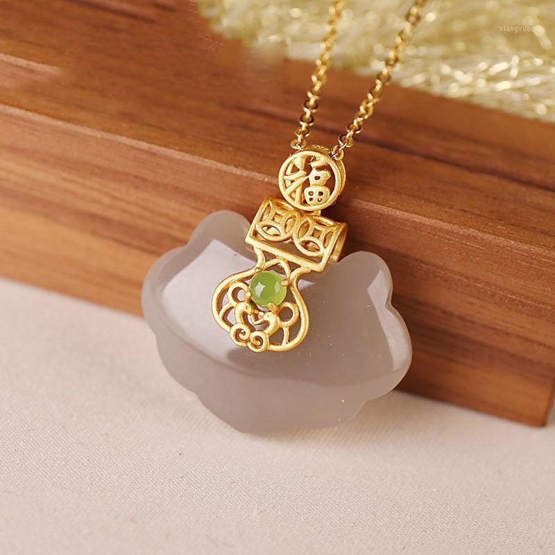 

Silver Classical Chinese Style Natural Smoke Purple Jade Wishful Lock Pendant Necklace Niche Craft Senior Women Brand Jewelry Chains