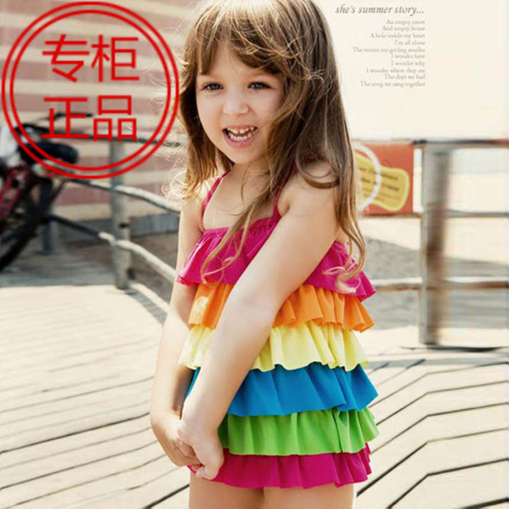

Children's suit Children's multi layer lotus leaf cake skirt one piece girls' swimsuit, Black