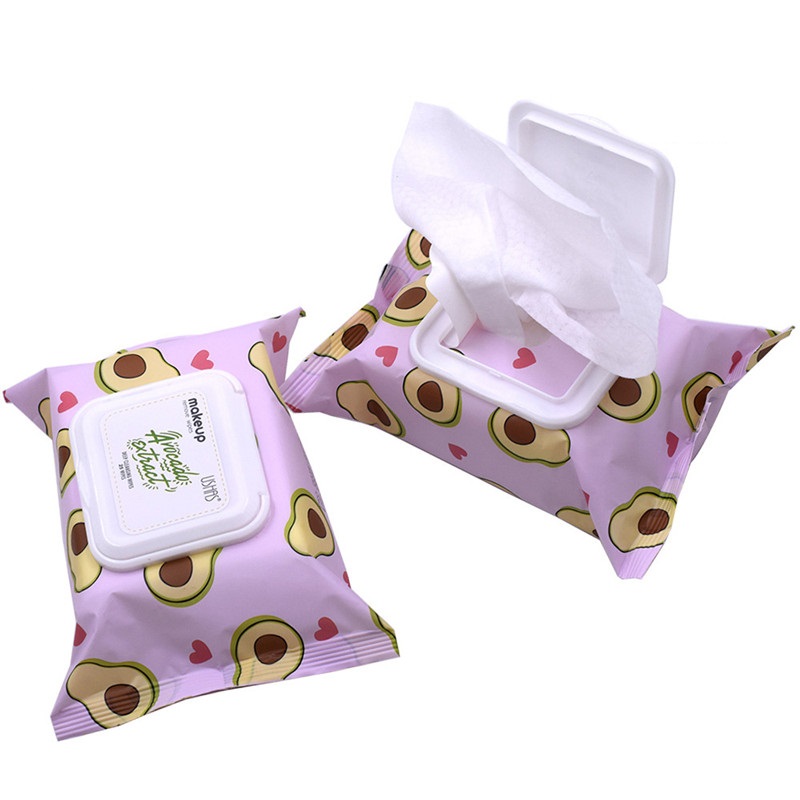 

25pcs/pack Avocado Pattern Makeup Remover Wet Wipes Mild Disposable Cosmetic Remove Facial Cleansing Pad Cotton Pads