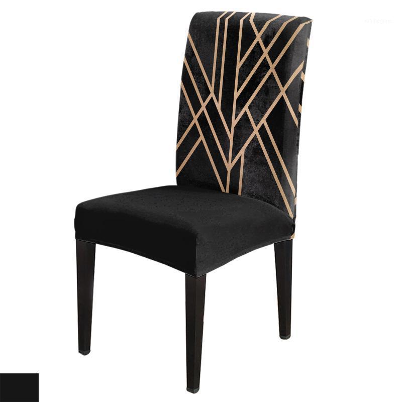 

Black Art Deco Geometry Chair Covers Wedding Party Decor Dining Spandex Elastic Printing