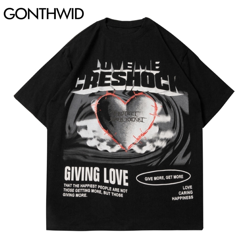 

T-Shirts Creative Heart Print Punk Rock Gothic Tshirts Streetwear Hip Hop Short Sleeve Tee Harajuku Fashion Cotton Tops 210602, White