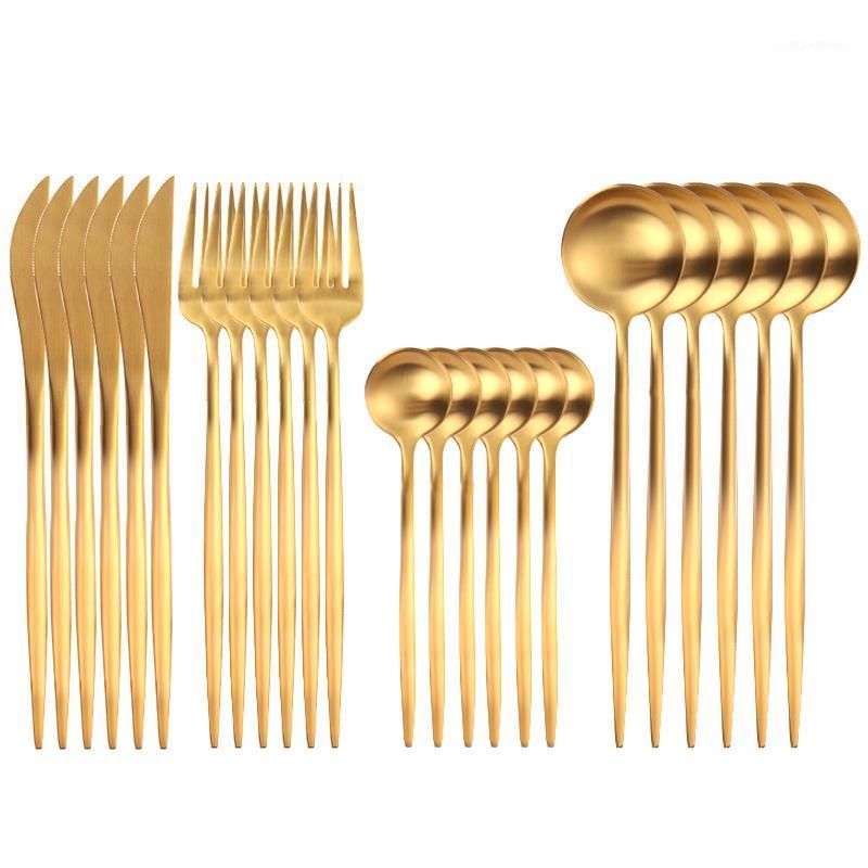 

Dinnerware Sets 24pcs Gold Set 18/10 Stainless Steel Tableware Knife Fork Spoon Flatware Cutlery Bright Light
