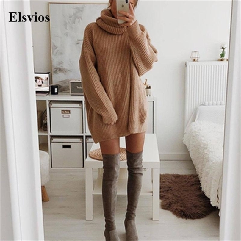 

Autumn Elegant Solid Office Lady Mini Dres Turtleneck Warm Winter Sweater Casual Long Sleeve Knitted Pullover 211109, 01 white